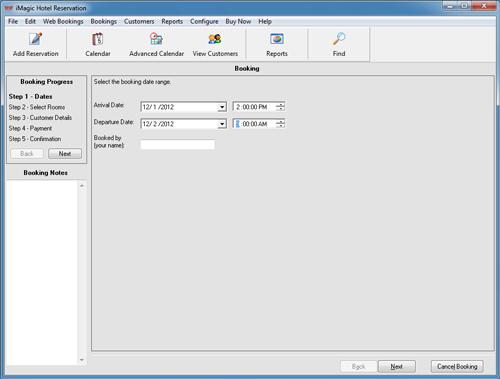 iMagic Hotel Reservation - Booking Dates Screen