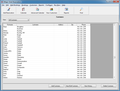 iMagic Hotel Reservation - View Customers Screen